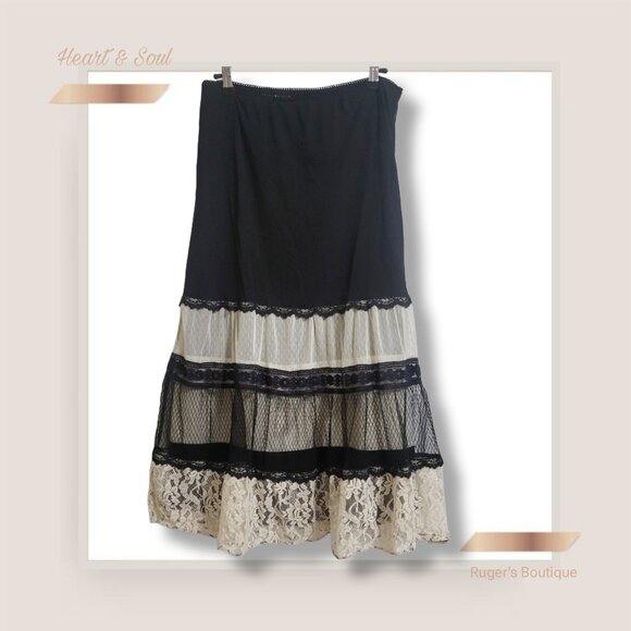 🌿Heart Soul Large Women's Boho Chic Black & Cream Midi Skirt - Picture 3 of 12